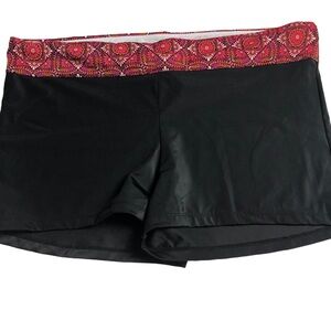 Southpoint 18W Swim Shorts Womens Black Swim Bottoms Colorful Band Pink Orange